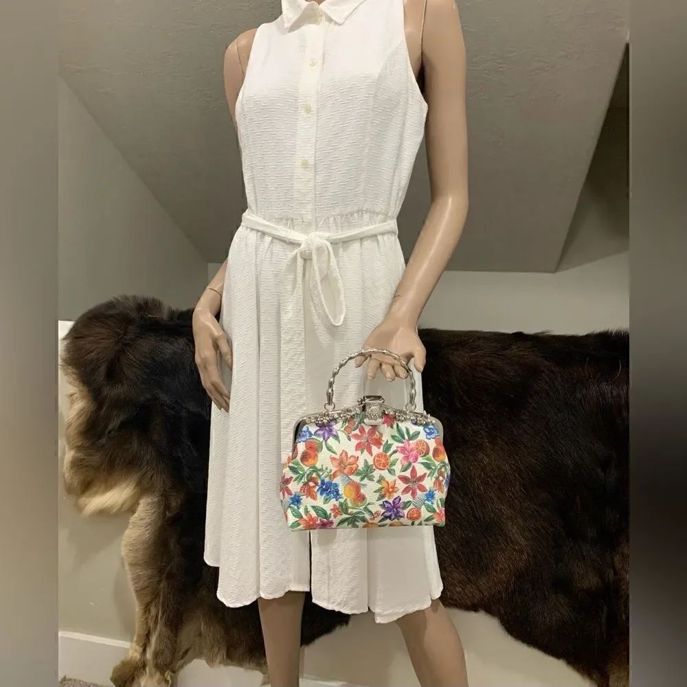 Handmade Genuine Embossed Leather Rhinestone Metal Frame Handbag & Small Purse - Picture 6 of 16